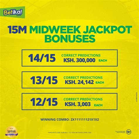 15m midweek jackpot prediction forebet|Betika Midweek Jackpot Predictions ( KES 15 Million).
